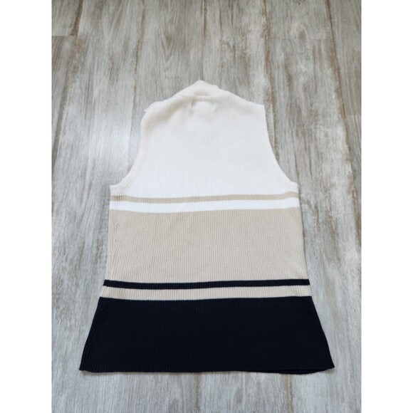 Casual Corner Annex Petite Sleeveless Sweater Mock Neck Blue Tan White Sz P - Picture 7 of 7
